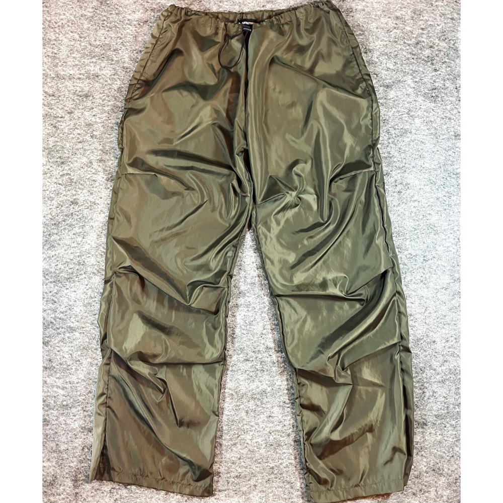 PrettyLittleThing Baggy Parachute Pants Womens 8 Green Wide Leg Gorpcore Y2K 90S